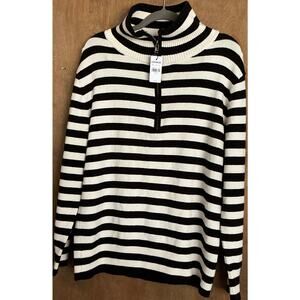 Express Black And White Striped Pull Over Half- Zip Sweater Size S NWT
